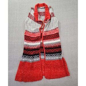 Cato Women's Multi Color Long Open Front Cardigan Sweater Vest Size Medium EUC